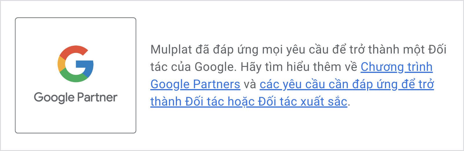 Mulplat tự hào là đối tác của Google