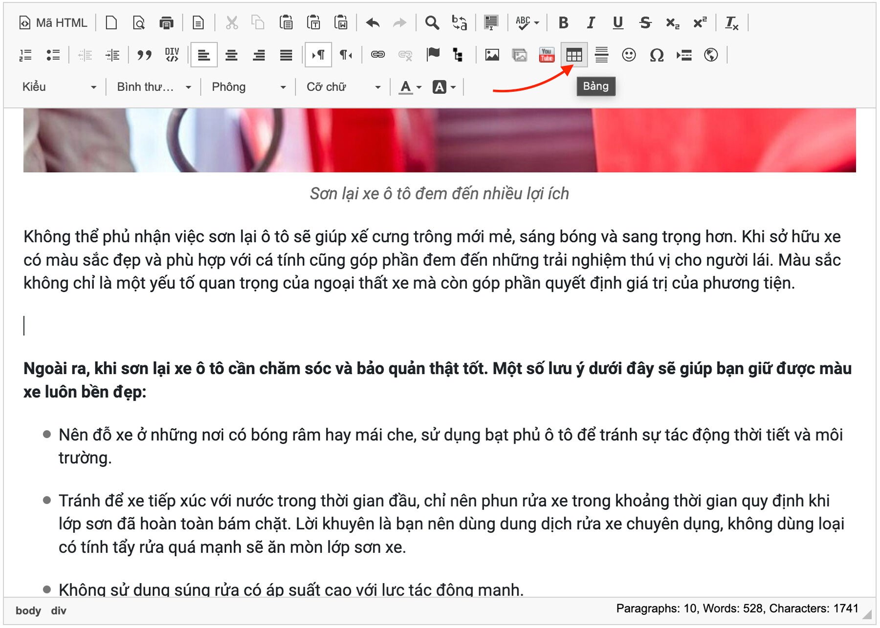 Chèn bảng vào bài viết Chèn bảng vào bài viết