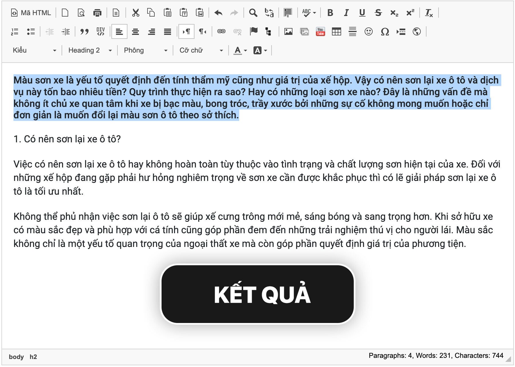 Đoạn văn đầu tiên chọn Heading 2 (H2) Đoạn văn đầu tiên chọn Heading 2 (H2)