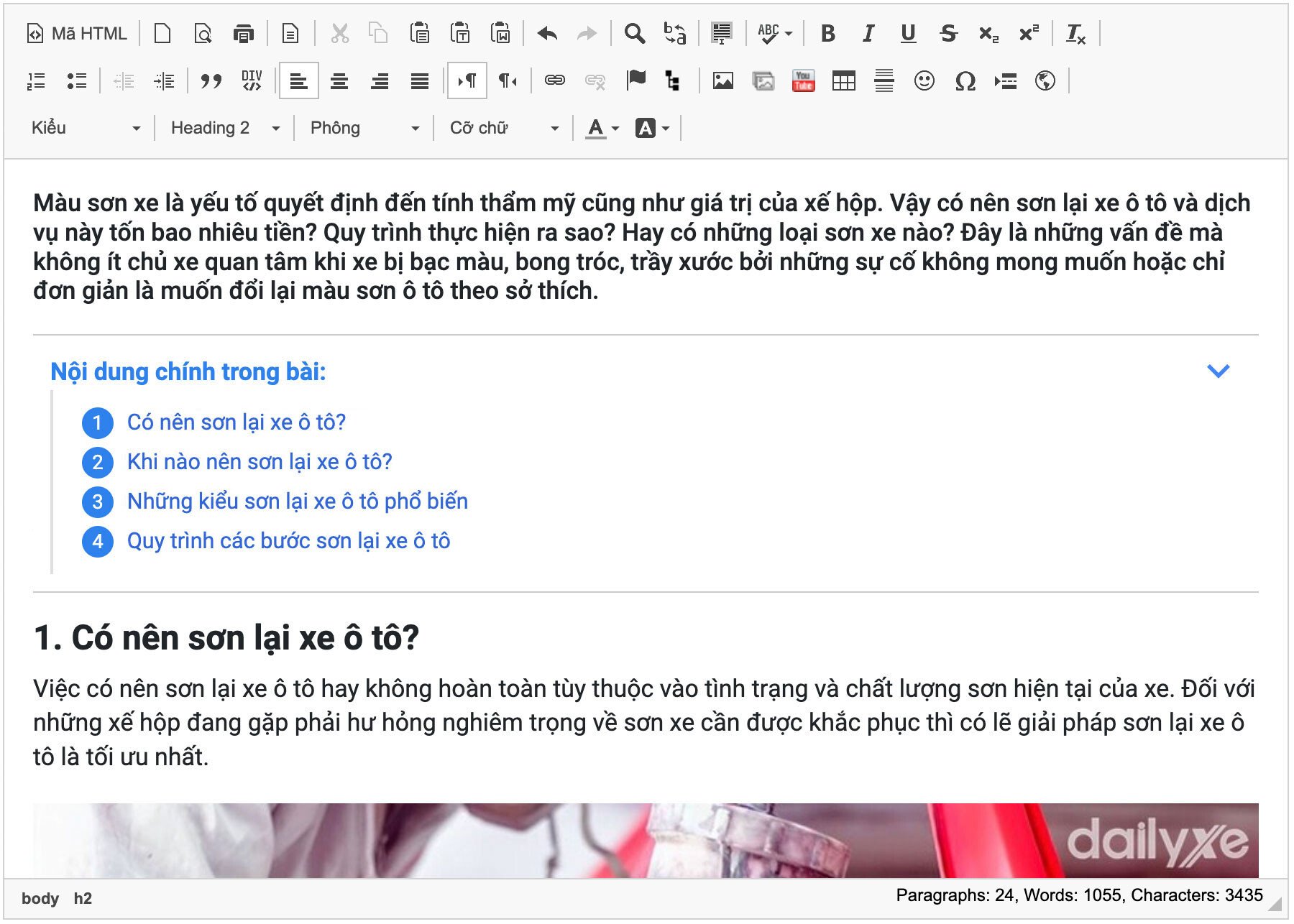 Chèn mục lục vào bài viết